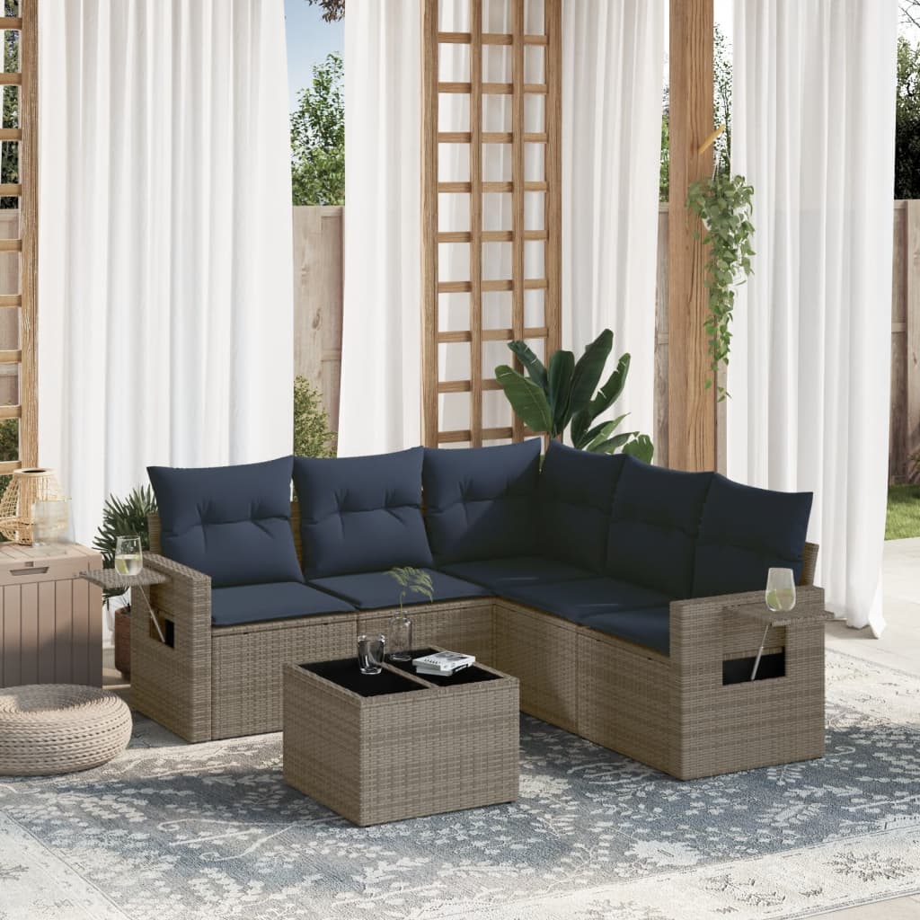 Set Divani da Giardino 6 pz con Cuscini Grigio in Polyrattan | homemem39