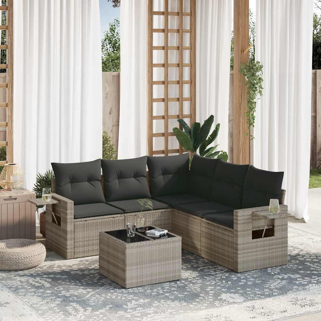 Set Divano da Giardino 6pz con Cuscini Grigio Chiaro Polyrattan | homemem39