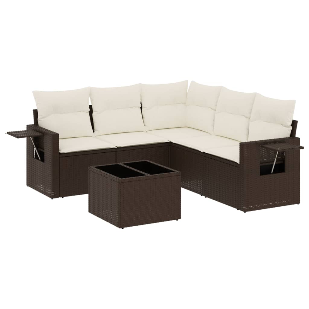 Set Divano da Giardino 6 pz con Cuscini Marrone in Polyrattan | homemem39