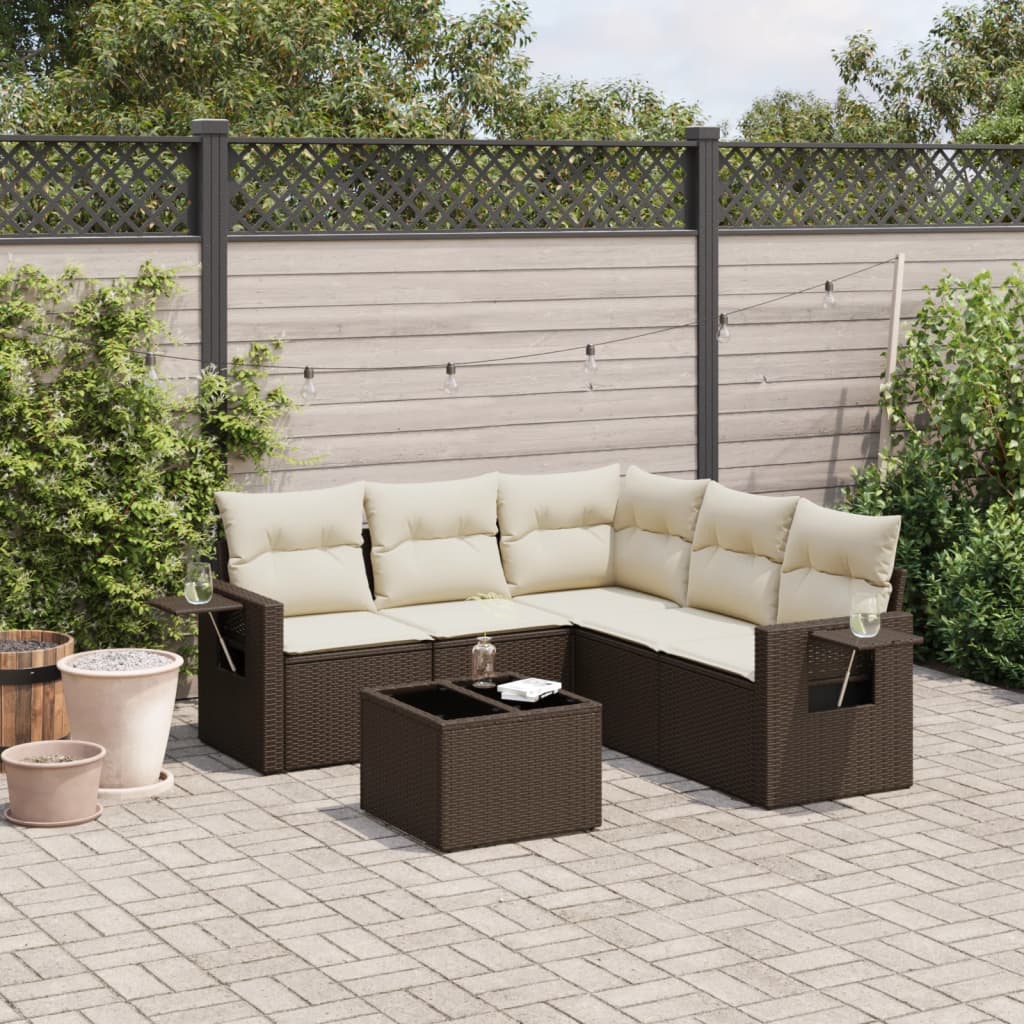 Set Divano da Giardino 6 pz con Cuscini Marrone in Polyrattan | homemem39