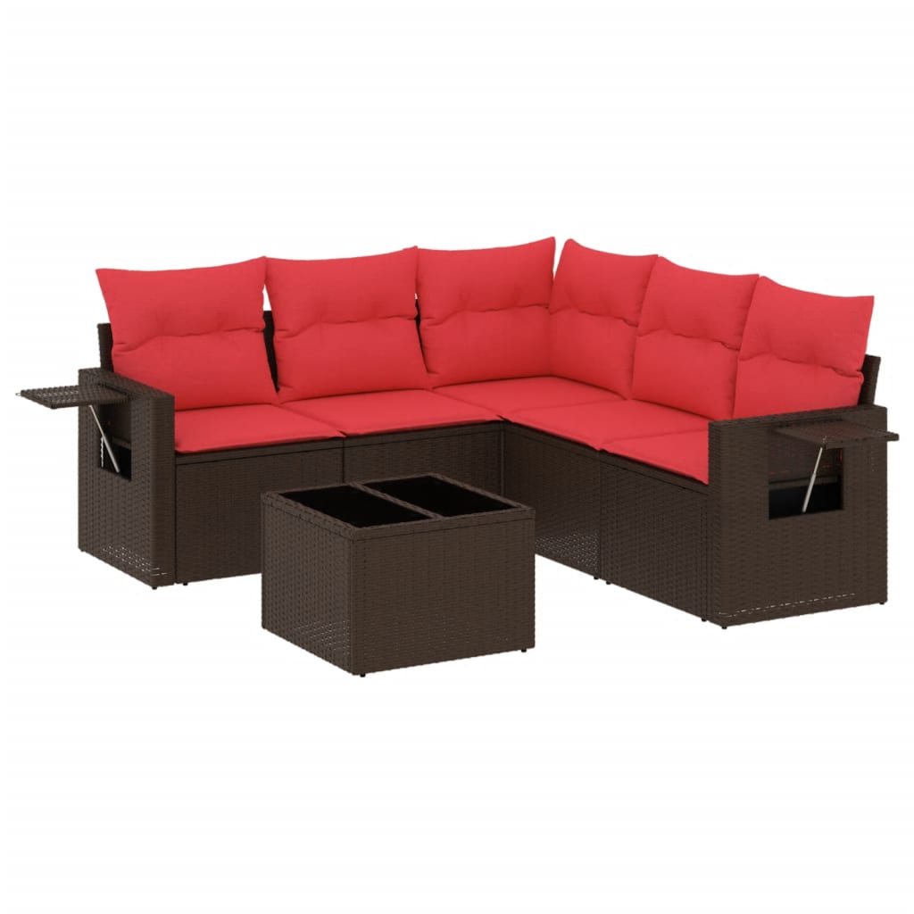 Set Divani da Giardino 6 pz con Cuscini Marrone in Polyrattan | homemem39
