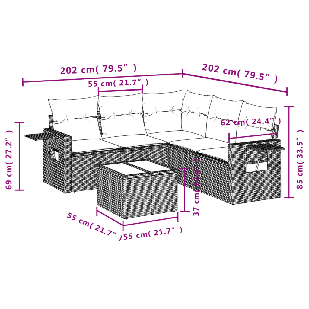 Set Divani da Giardino 6 pz con Cuscini Marrone in Polyrattan | homemem39