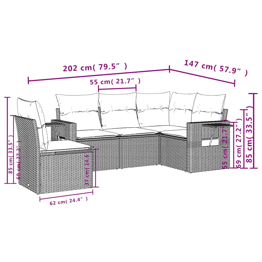 Set Divani da Giardino 5 pz con Cuscini in Polyrattan Nero | homemem39