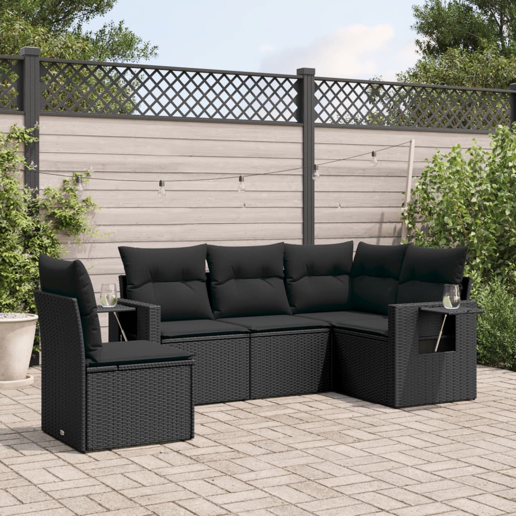 Set Divani da Giardino 5 pz con Cuscini in Polyrattan Nero - homemem39