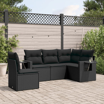 Set Divani da Giardino 5 pz con Cuscini in Polyrattan Nero - homemem39