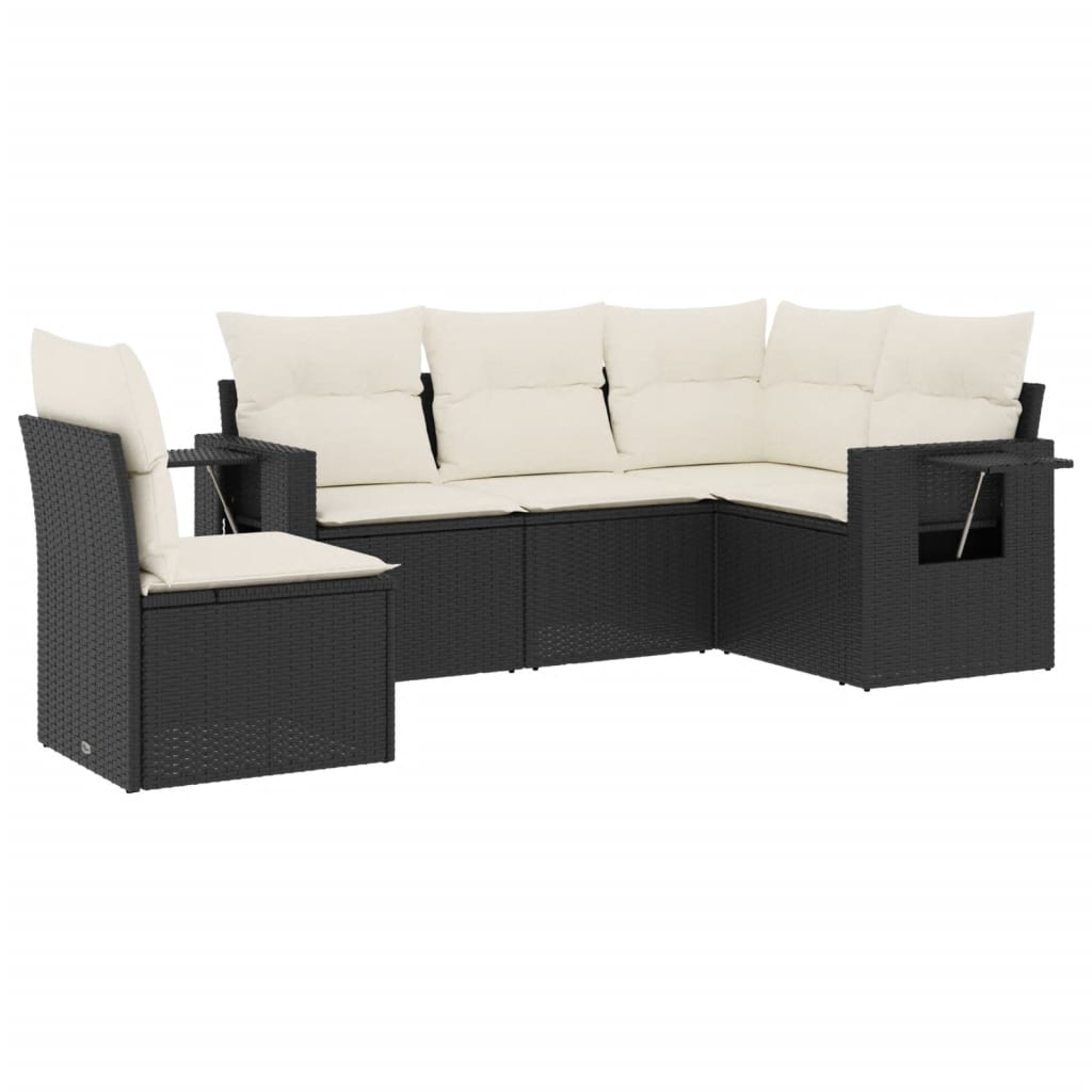 Set Divani da Giardino 5 pz con Cuscini in Polyrattan Nero - homemem39