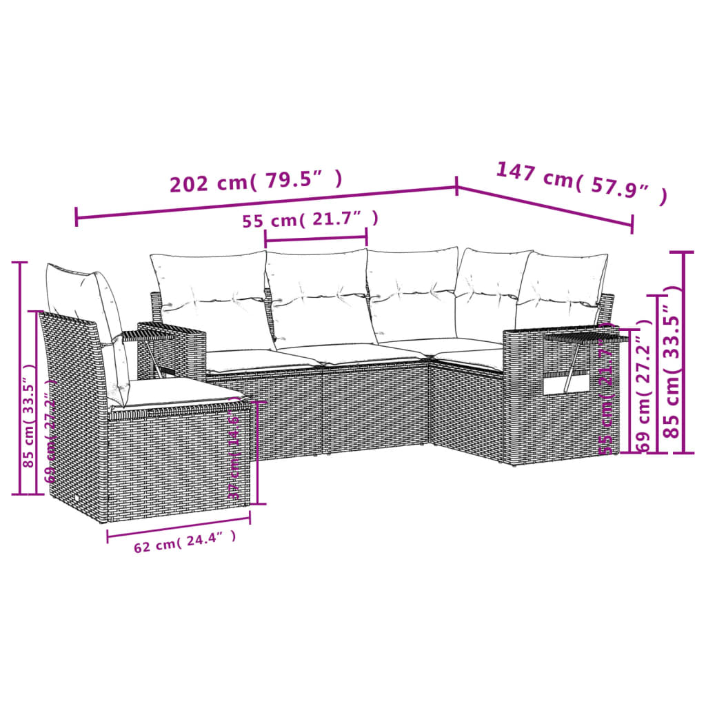 Set Divani da Giardino 5 pz con Cuscini in Polyrattan Nero | homemem39