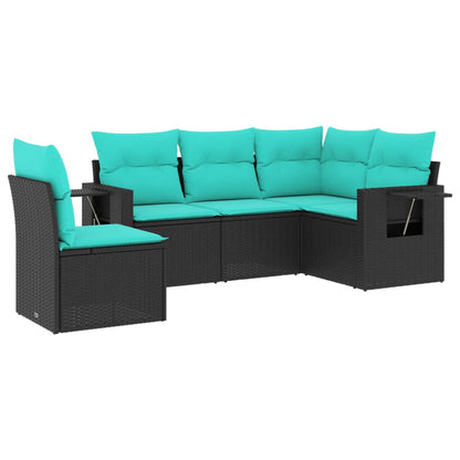 Set Divani da Giardino 5 pz con Cuscini Nero in Polyrattan | homemem39