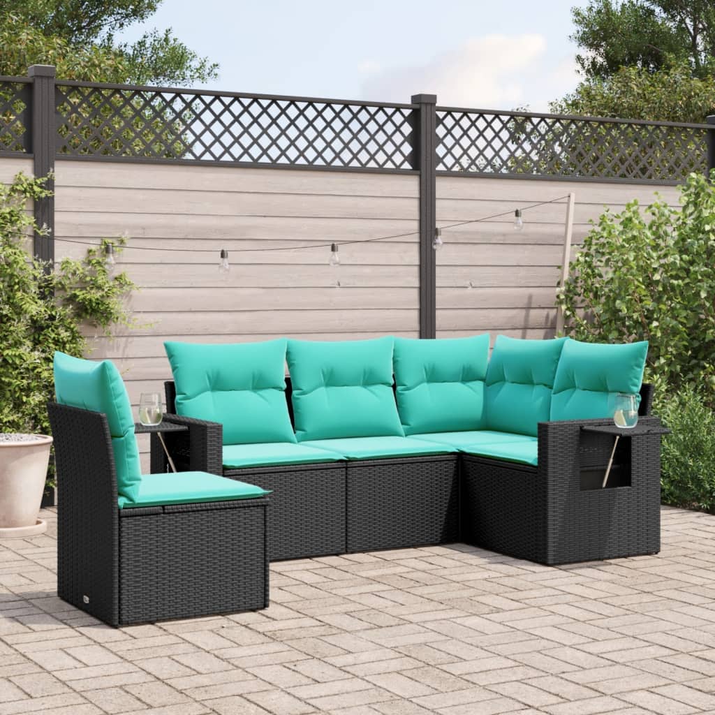 Set Divani da Giardino 5 pz con Cuscini Nero in Polyrattan | homemem39
