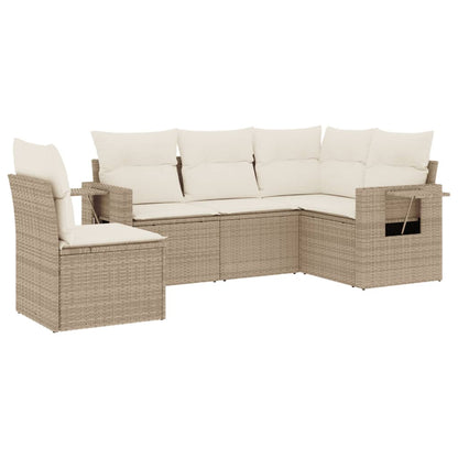 Set Divano da Giardino 5 pz con Cuscini Beige in Polyrattan - homemem39