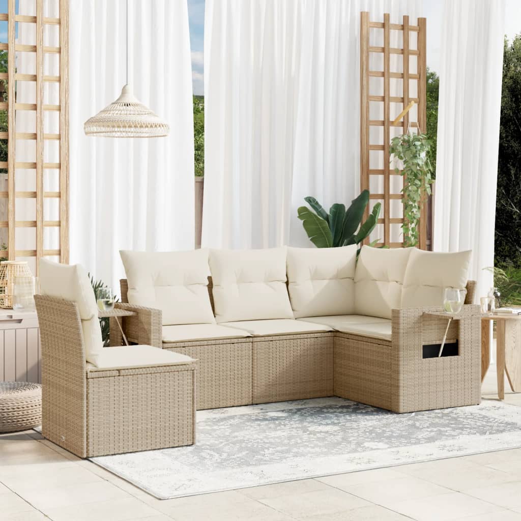 Set Divano da Giardino 5 pz con Cuscini Beige in Polyrattan - homemem39