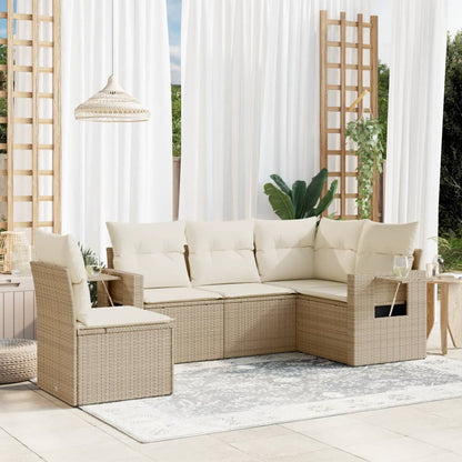 Set Divano da Giardino 5 pz con Cuscini Beige in Polyrattan - homemem39