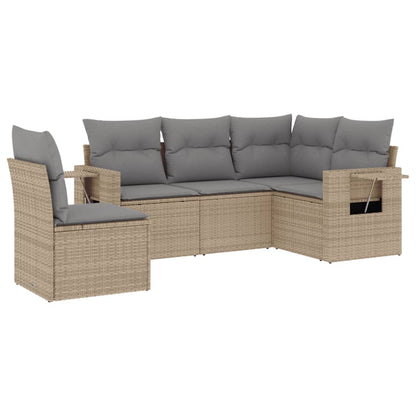 Set Divano da Giardino 5 pz con Cuscini Beige in Polyrattan - homemem39