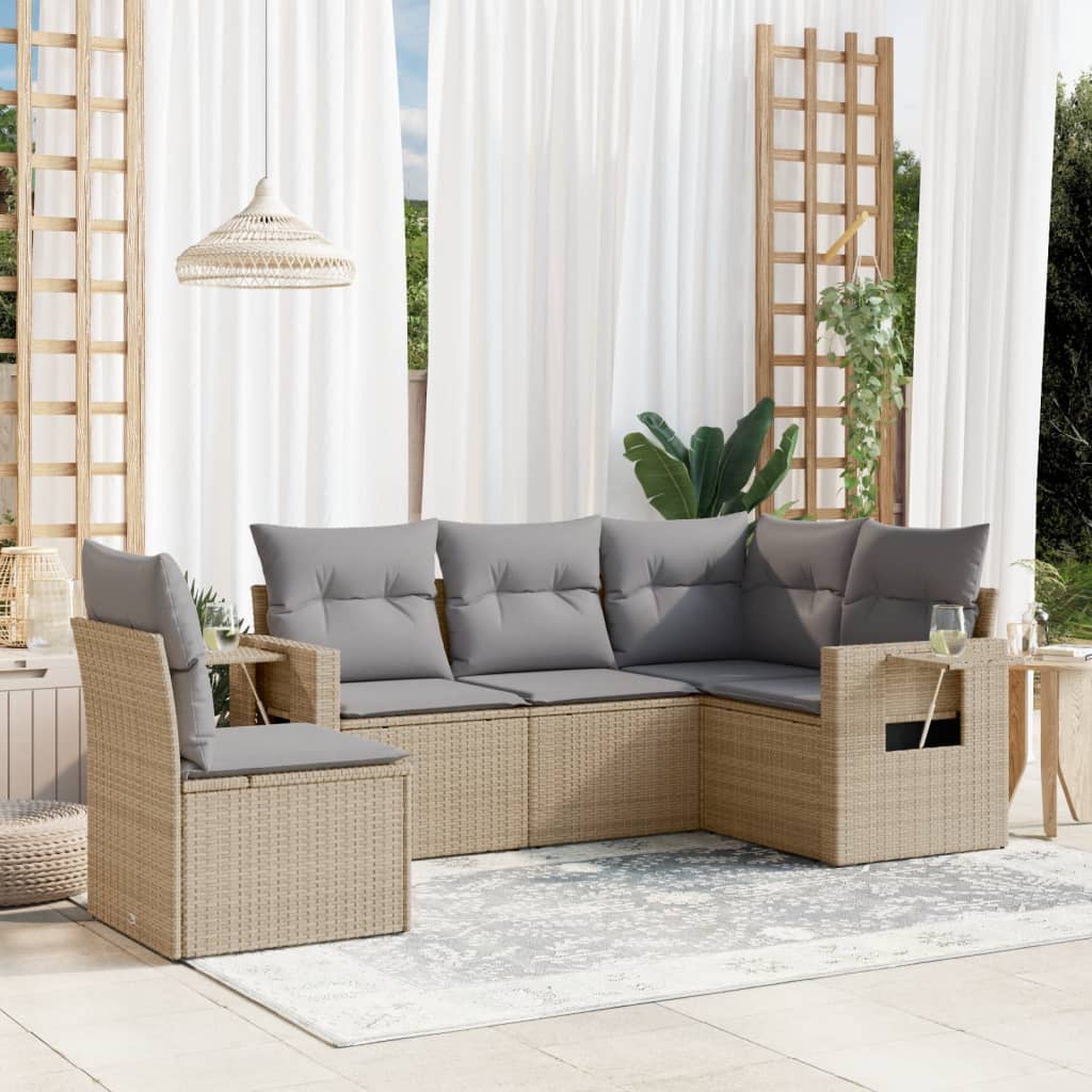 Set Divano da Giardino 5 pz con Cuscini Beige in Polyrattan | homemem39