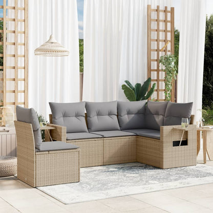 Set Divano da Giardino 5 pz con Cuscini Beige in Polyrattan | homemem39