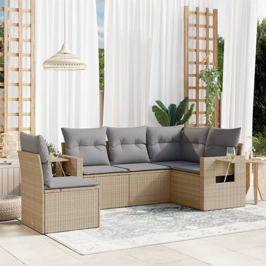 Set Divano da Giardino 5 pz con Cuscini Beige in Polyrattan - homemem39