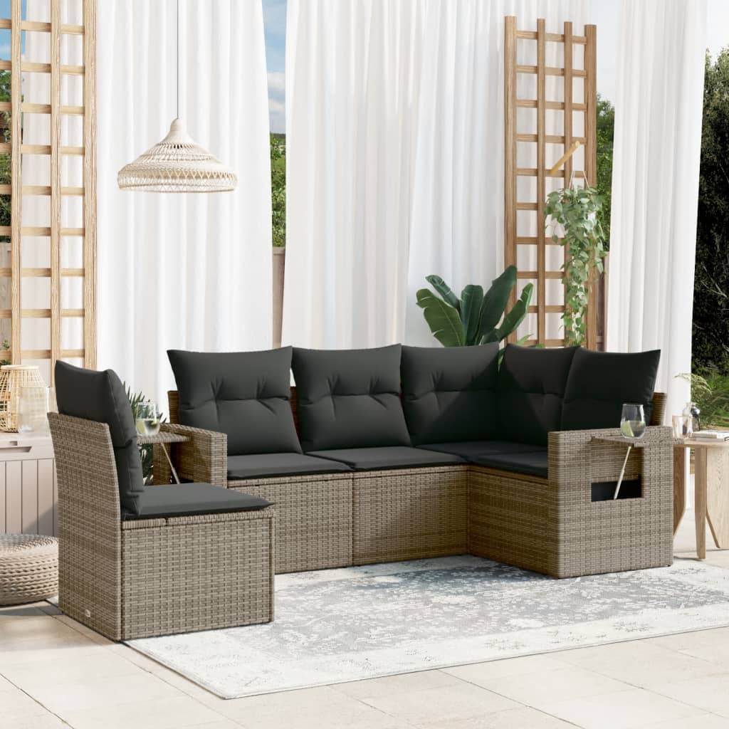 Set Divano da Giardino 5 pz con Cuscini Grigio in Polyrattan | homemem39