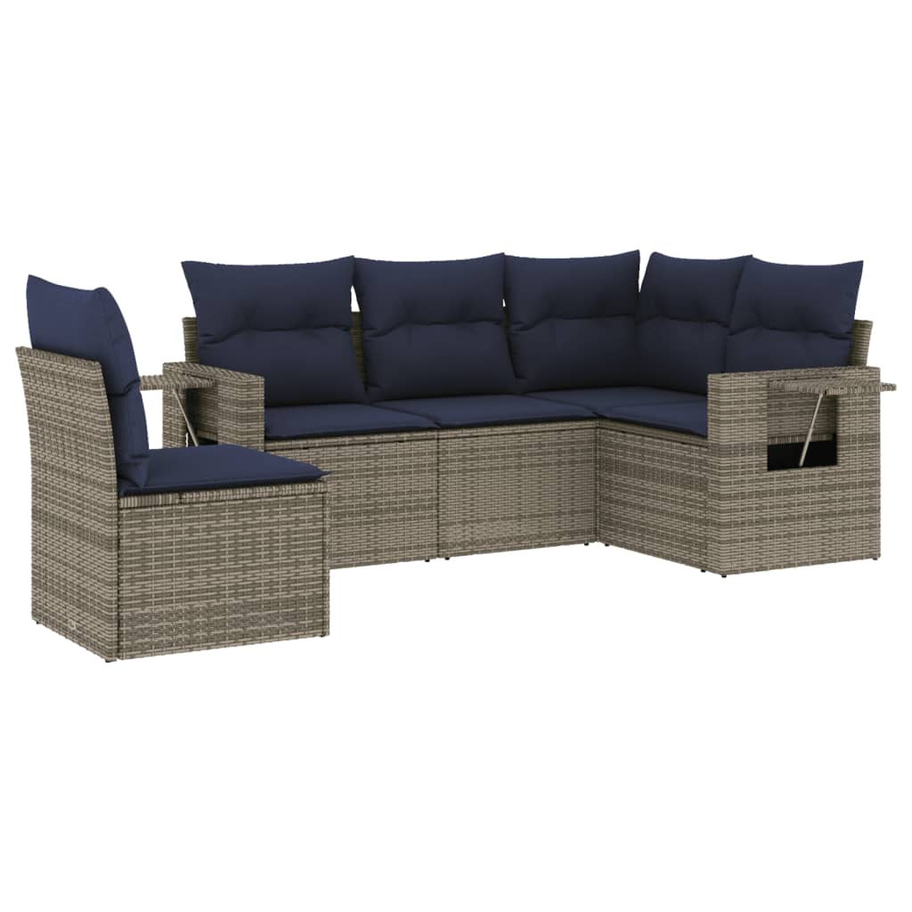 Set Divani da Giardino 5 pz con Cuscini Grigio in Polyrattan | homemem39