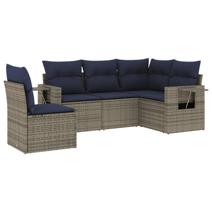 Set Divani da Giardino 5 pz con Cuscini Grigio in Polyrattan | homemem39