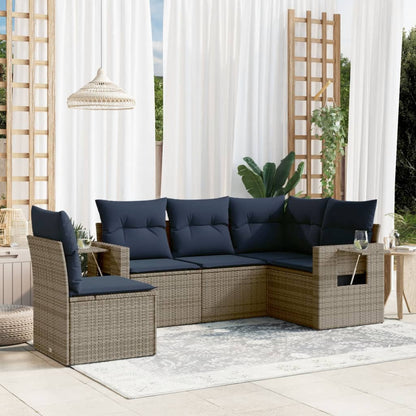 Set Divani da Giardino 5 pz con Cuscini Grigio in Polyrattan | homemem39