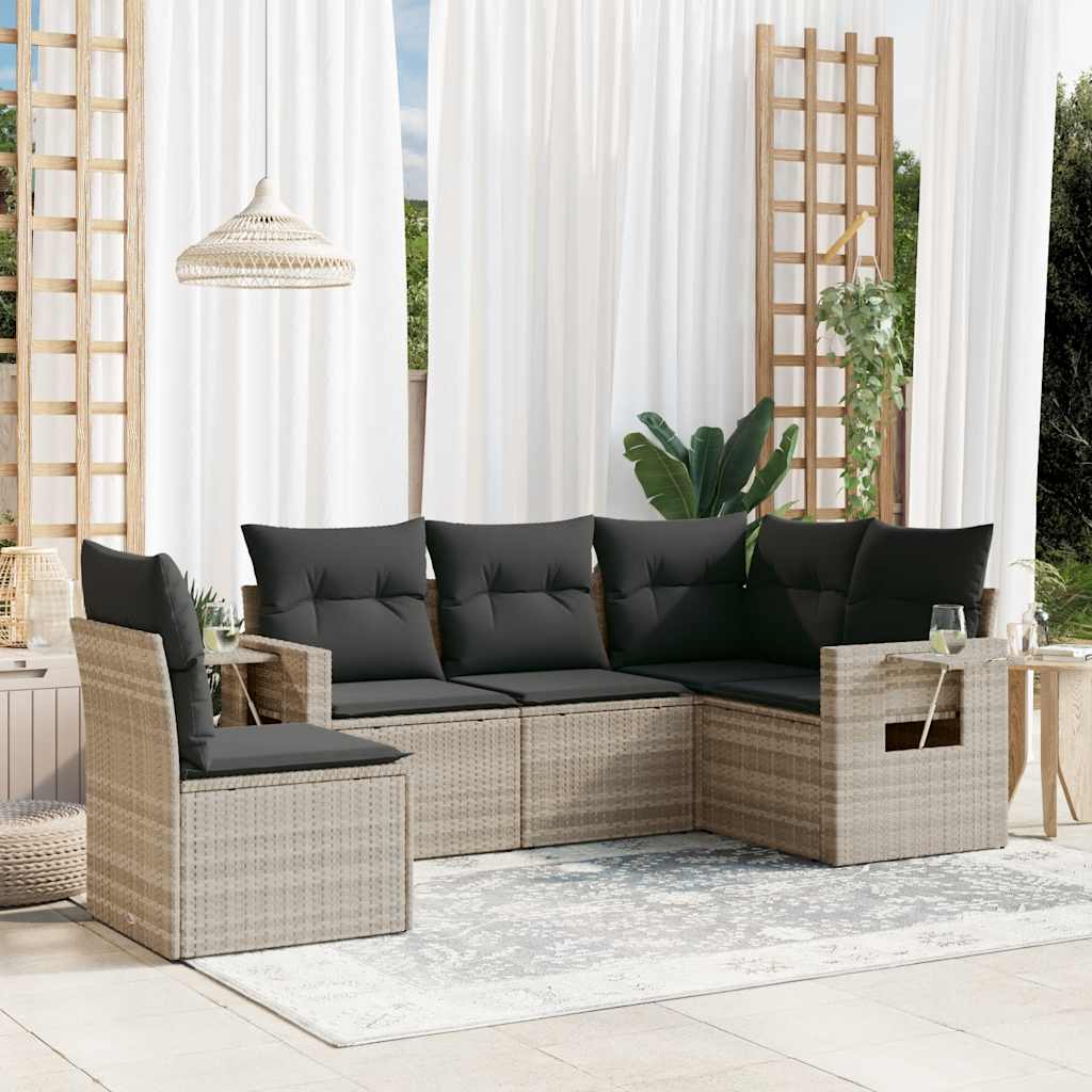 Set Divano da Giardino 5pz con Cuscini Grigio Chiaro Polyrattan | homemem39