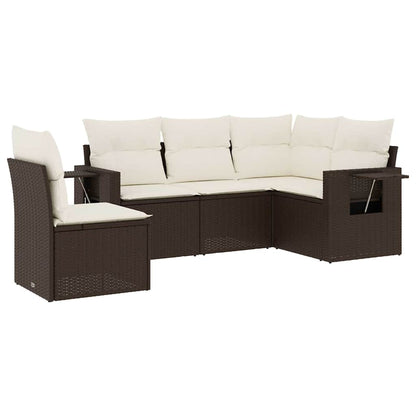 Set Divano da Giardino 5 pz con Cuscini Marrone in Polyrattan - homemem39