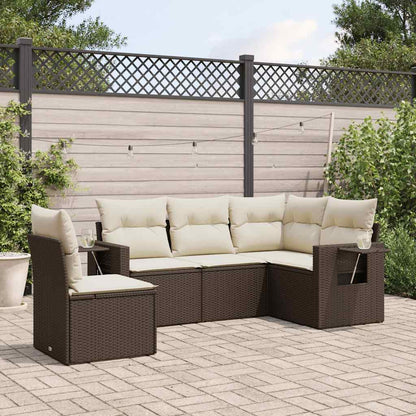 Set Divano da Giardino 5 pz con Cuscini Marrone in Polyrattan - homemem39