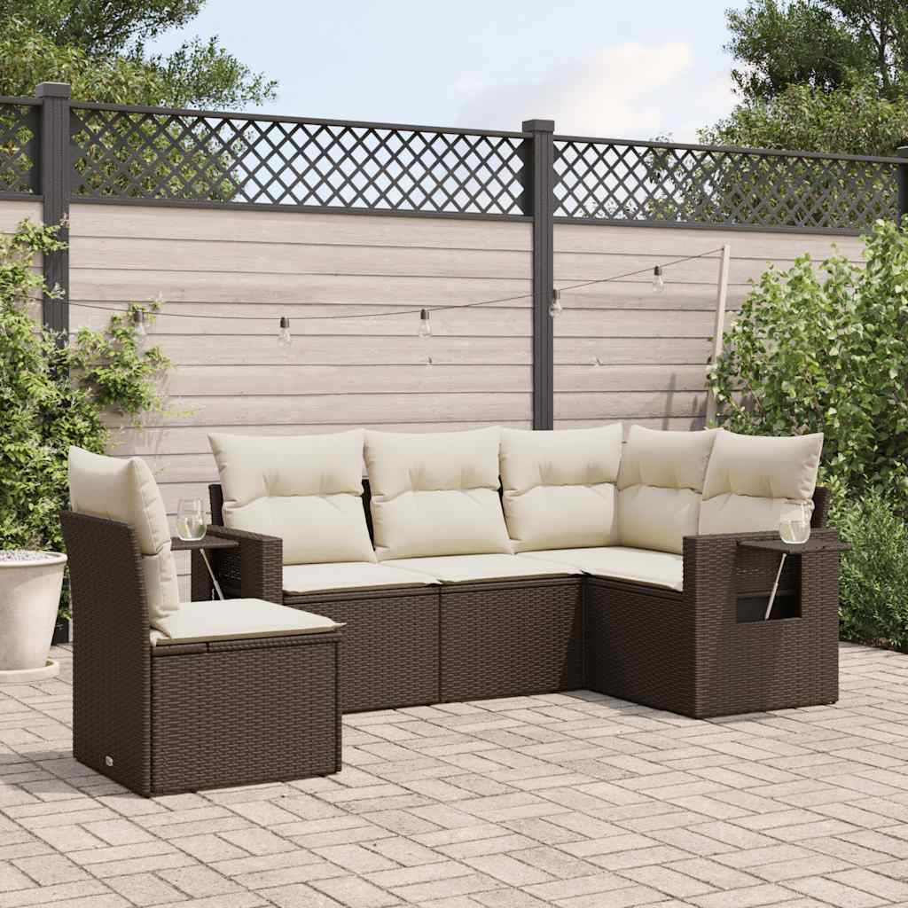 Set Divano da Giardino 5 pz con Cuscini Beige in Polyrattan