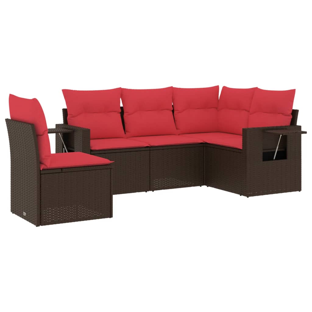 Set Divani da Giardino 5 pz con Cuscini Marrone in Polyrattan | homemem39