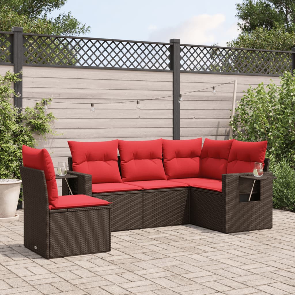Set Divani da Giardino 5 pz con Cuscini Marrone in Polyrattan | homemem39