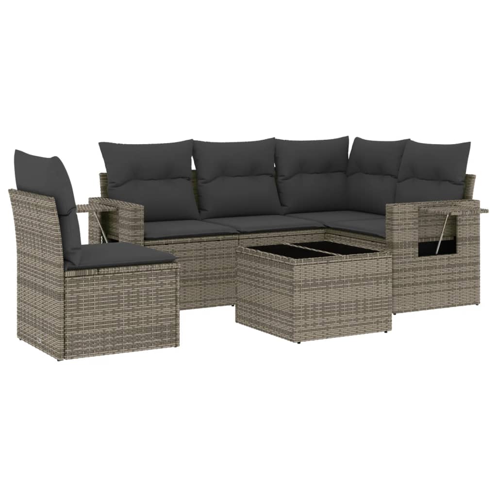 Set Divano da Giardino 6 pz con Cuscini Nero in Polyrattan - homemem39