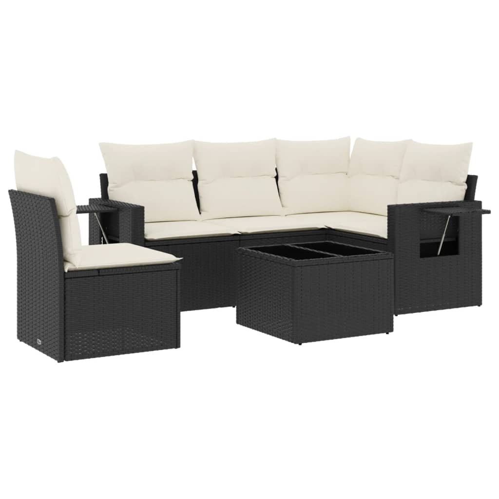 Set Divano da Giardino 6 pz con Cuscini Nero in Polyrattan - homemem39