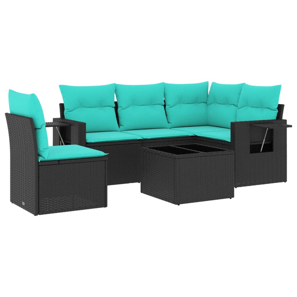 Set Divani da Giardino 6 pz con Cuscini Nero in Polyrattan | homemem39