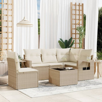 Set Divano da Giardino 6 pz con Cuscini Beige in Polyrattan - homemem39