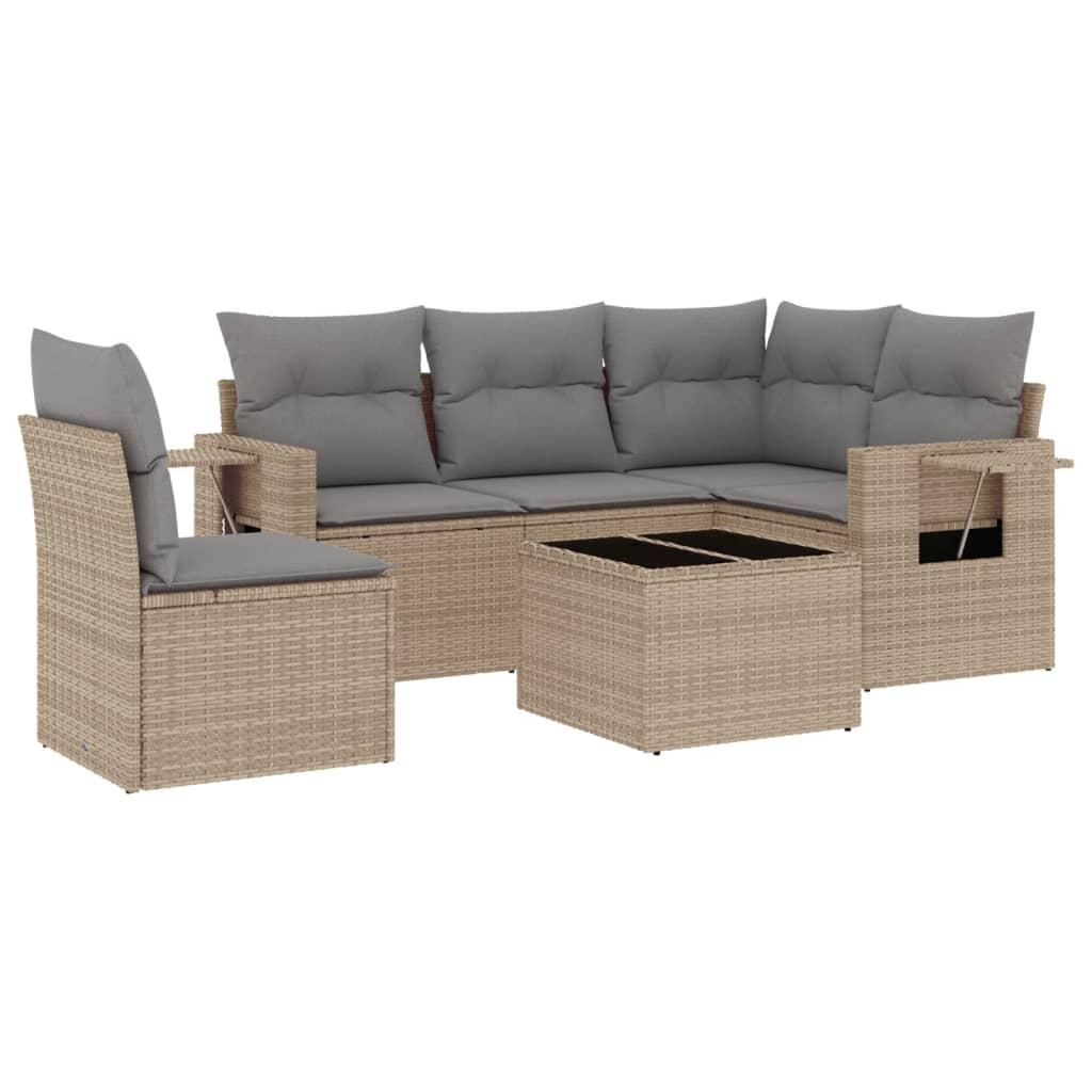Set Divano da Giardino 6 pz con Cuscini Beige in Polyrattan | homemem39
