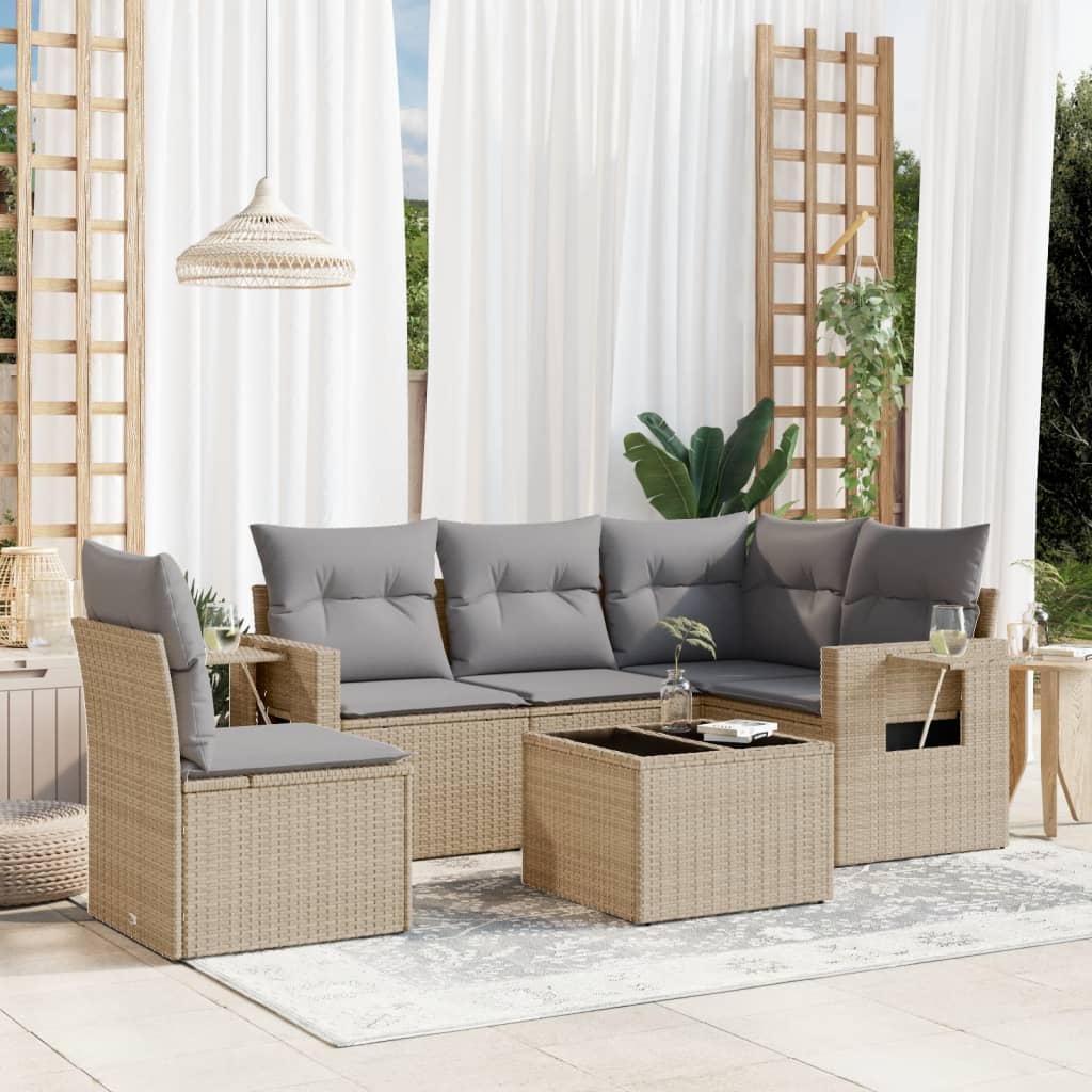 Set Divano da Giardino 6 pz con Cuscini Beige in Polyrattan - homemem39