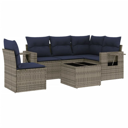 Set Divani da Giardino 6 pz con Cuscini Grigio in Polyrattan | homemem39