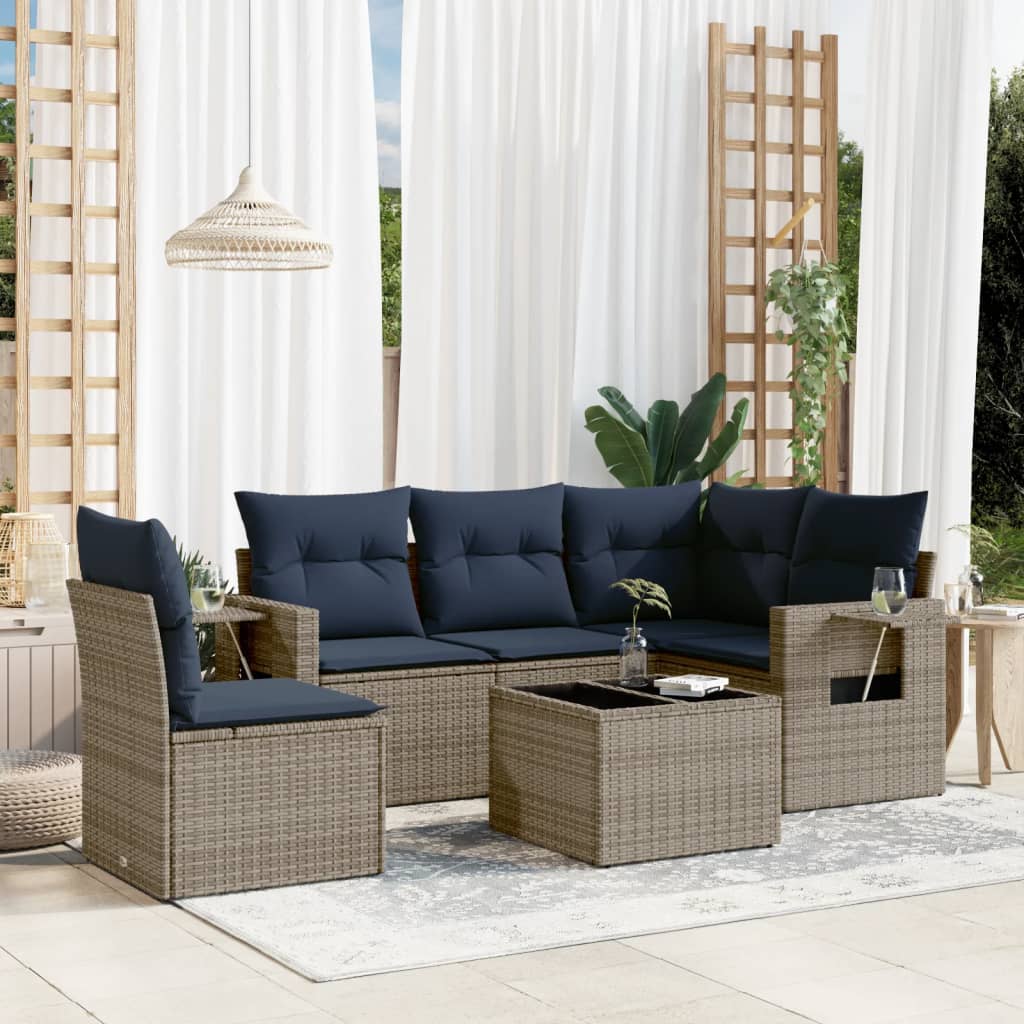 Set Divani da Giardino 6 pz con Cuscini Grigio in Polyrattan | homemem39