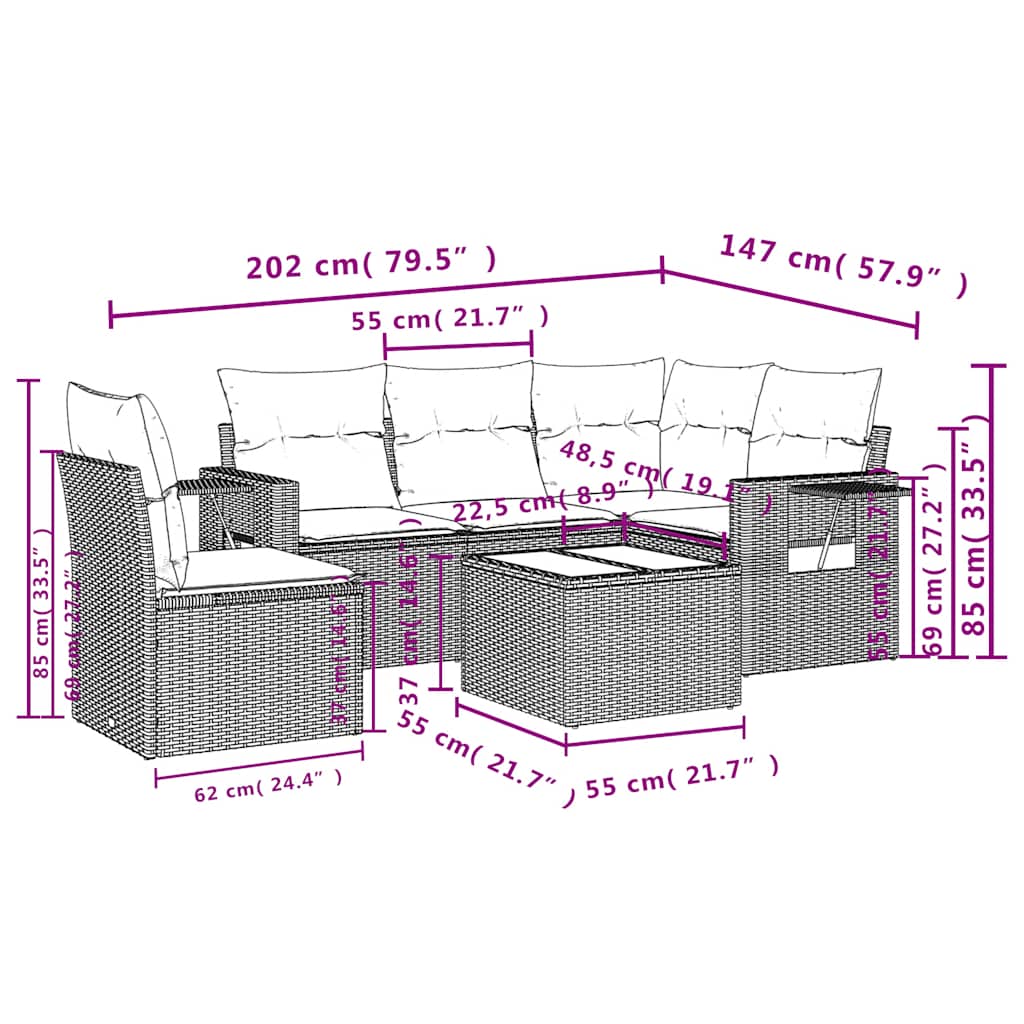 Set Divano da Giardino 6pz con Cuscini Grigio Chiaro Polyrattan | homemem39