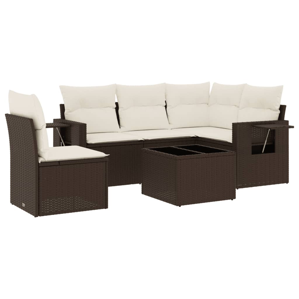 Set Divano da Giardino 6 pz con Cuscini Marrone in Polyrattan | homemem39