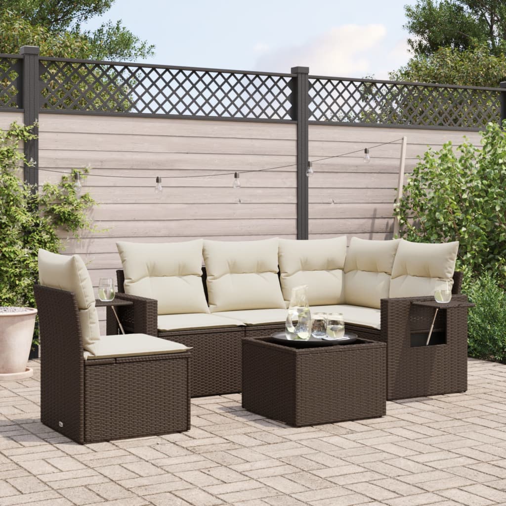 Set Divano da Giardino 6 pz con Cuscini Marrone in Polyrattan | homemem39