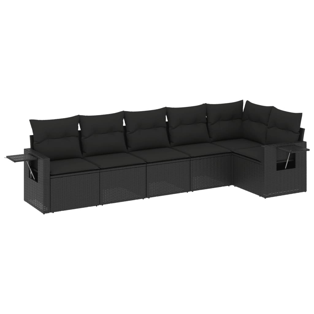 Set Divano da Giardino 6 pz con Cuscini Nero in Polyrattan - homemem39