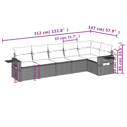 Set Divano da Giardino 6 pz con Cuscini Nero in Polyrattan | homemem39