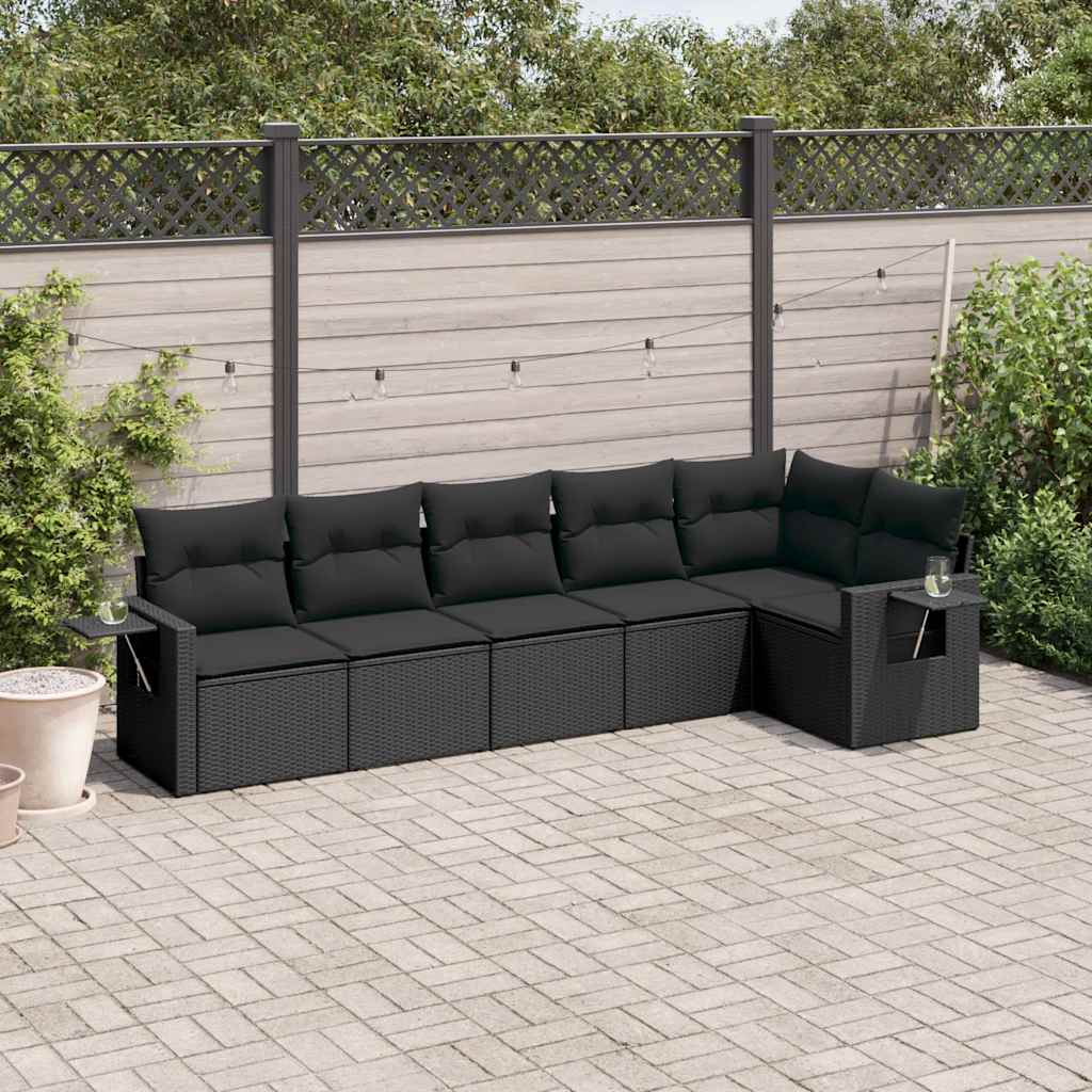 Set Divano da Giardino 6 pz con Cuscini Nero in Polyrattan | homemem39