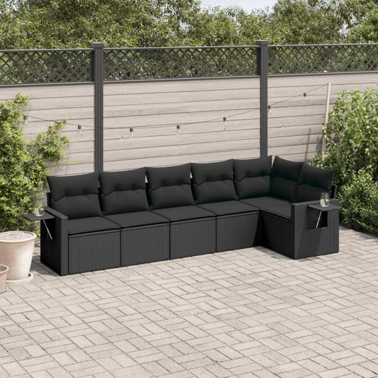 Set Divano da Giardino 6 pz con Cuscini Nero in Polyrattan - homemem39