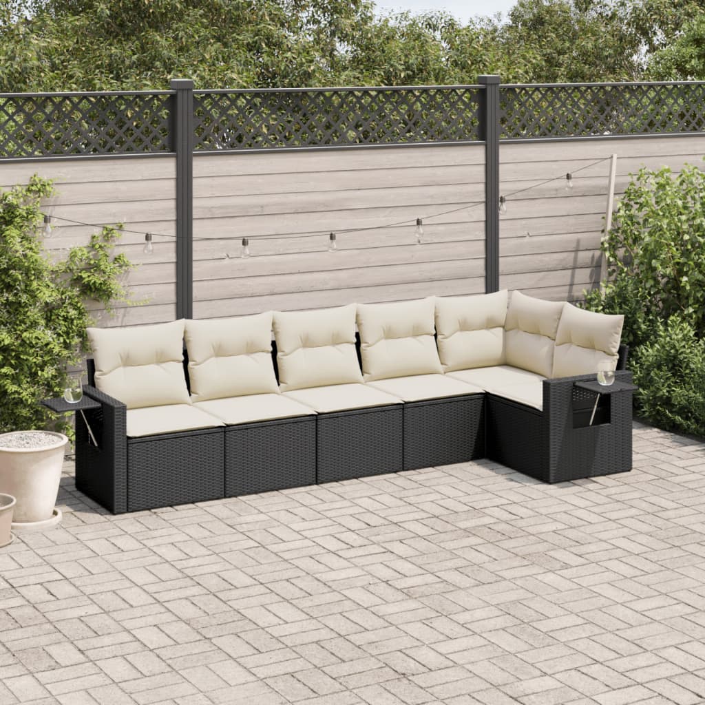 Set Divano da Giardino 6 pz con Cuscini Nero in Polyrattan | homemem39