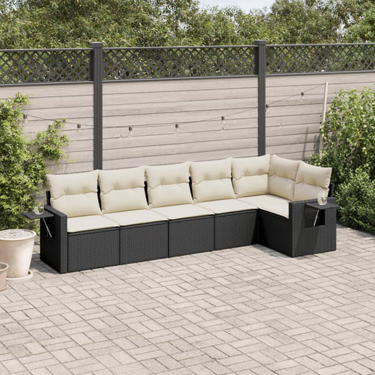 Set Divano da Giardino 6 pz con Cuscini Nero in Polyrattan - homemem39