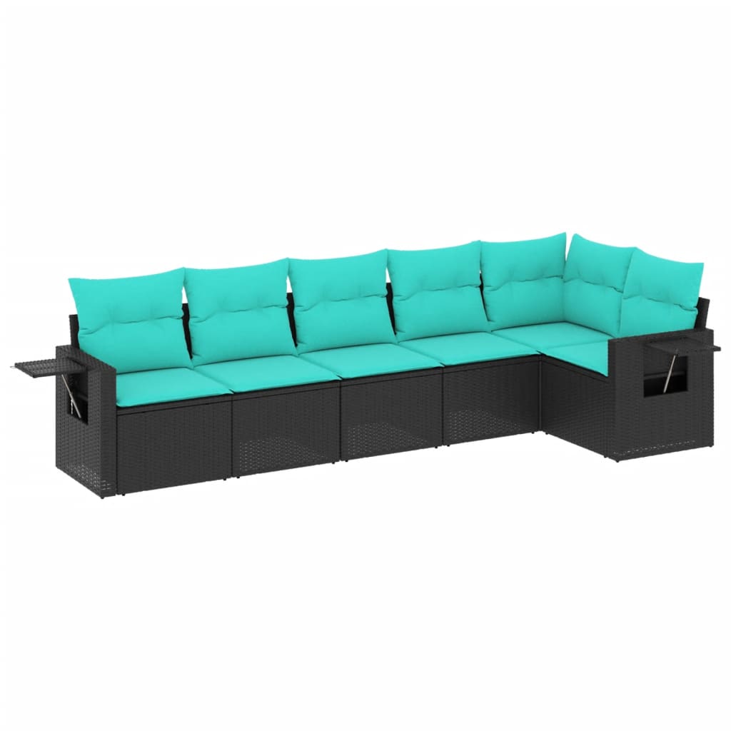 Set Divani da Giardino 6 pz con Cuscini Nero in Polyrattan | homemem39