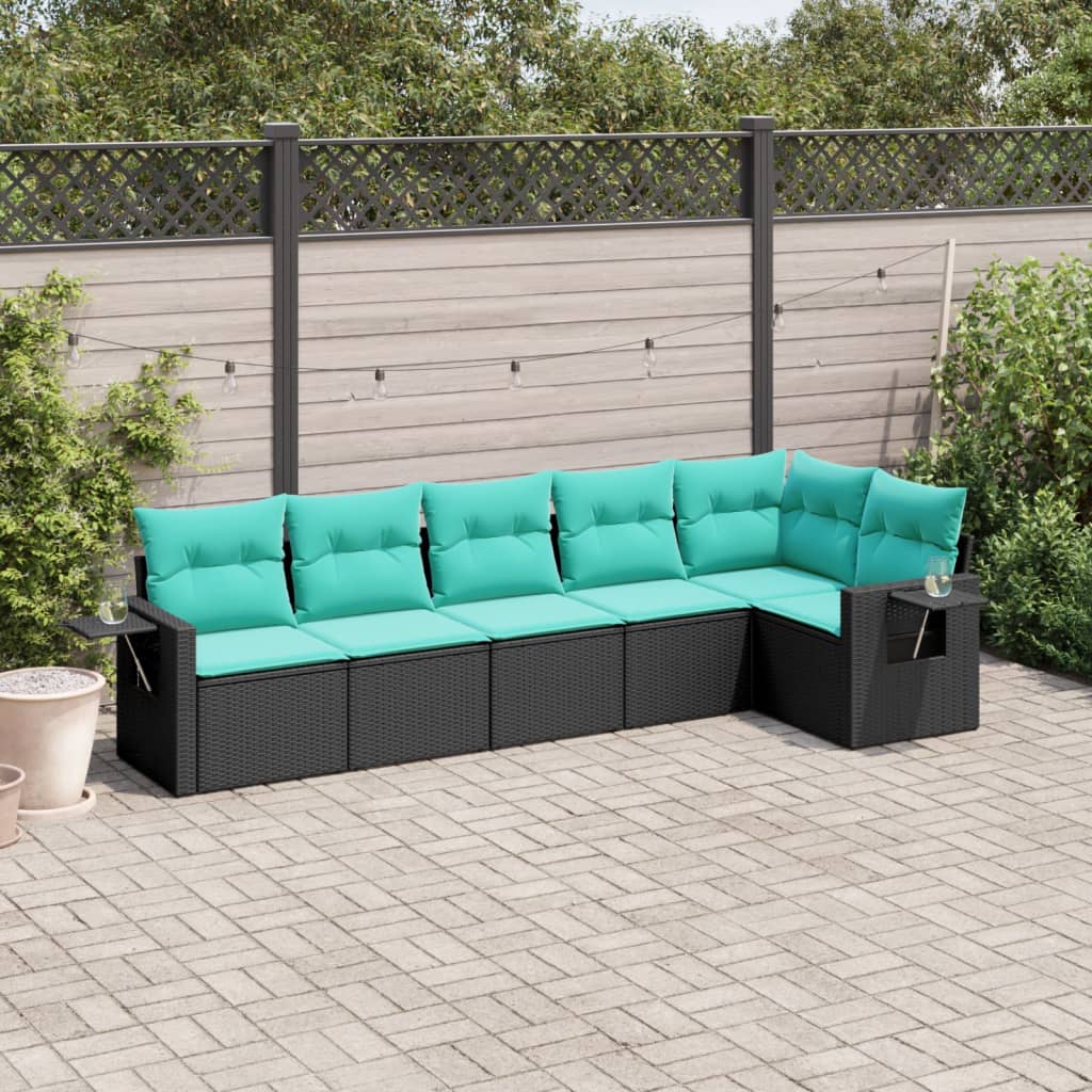 Set Divani da Giardino 6 pz con Cuscini Nero in Polyrattan | homemem39
