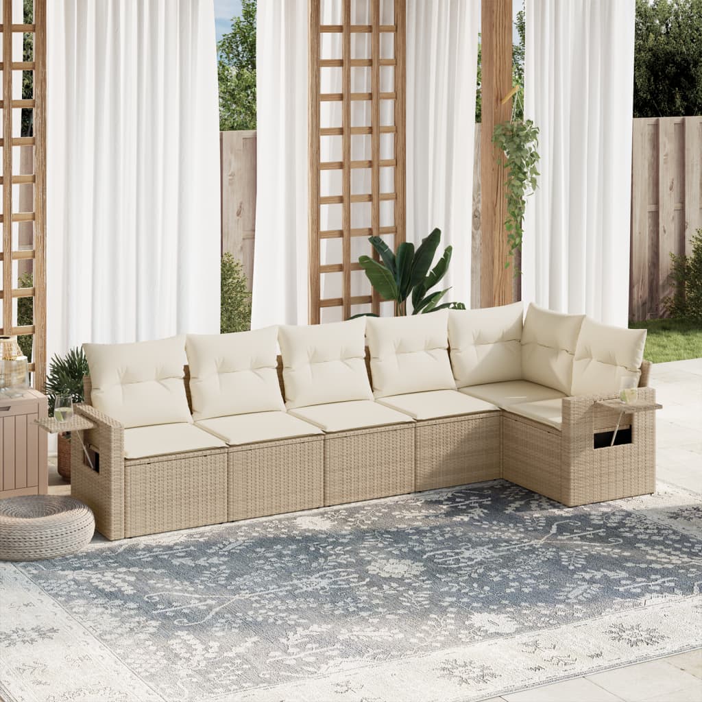 Set Divano da Giardino 6 pz con Cuscini Beige in Polyrattan - homemem39